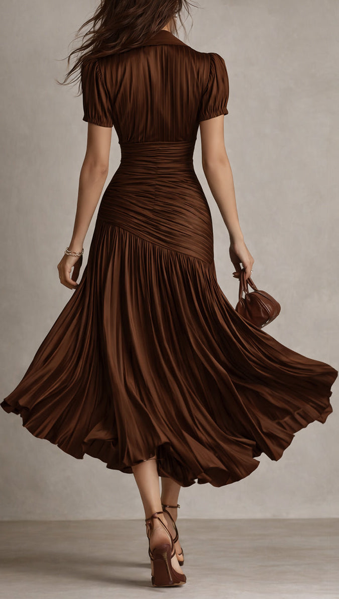 Adriana - Robe Midi Satinée à Rayures Rétro