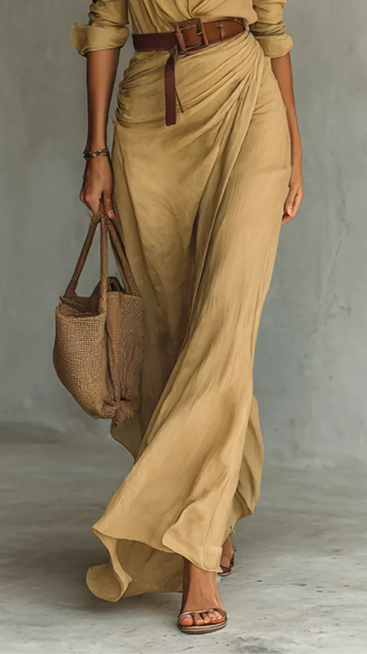 Camille™ | Robe longue avec revers et ceinture