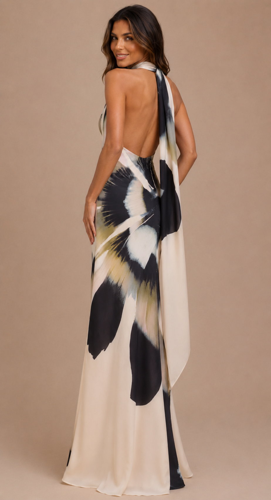 MAISON AVELORE DAKOTA — Robe Longue en Mousseline avec Foulard (Imprimé Florale Ivoire)