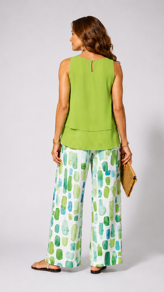 Completo Chiara set estivo verde pantaloni geometrici Avelisse Milano – foto 2