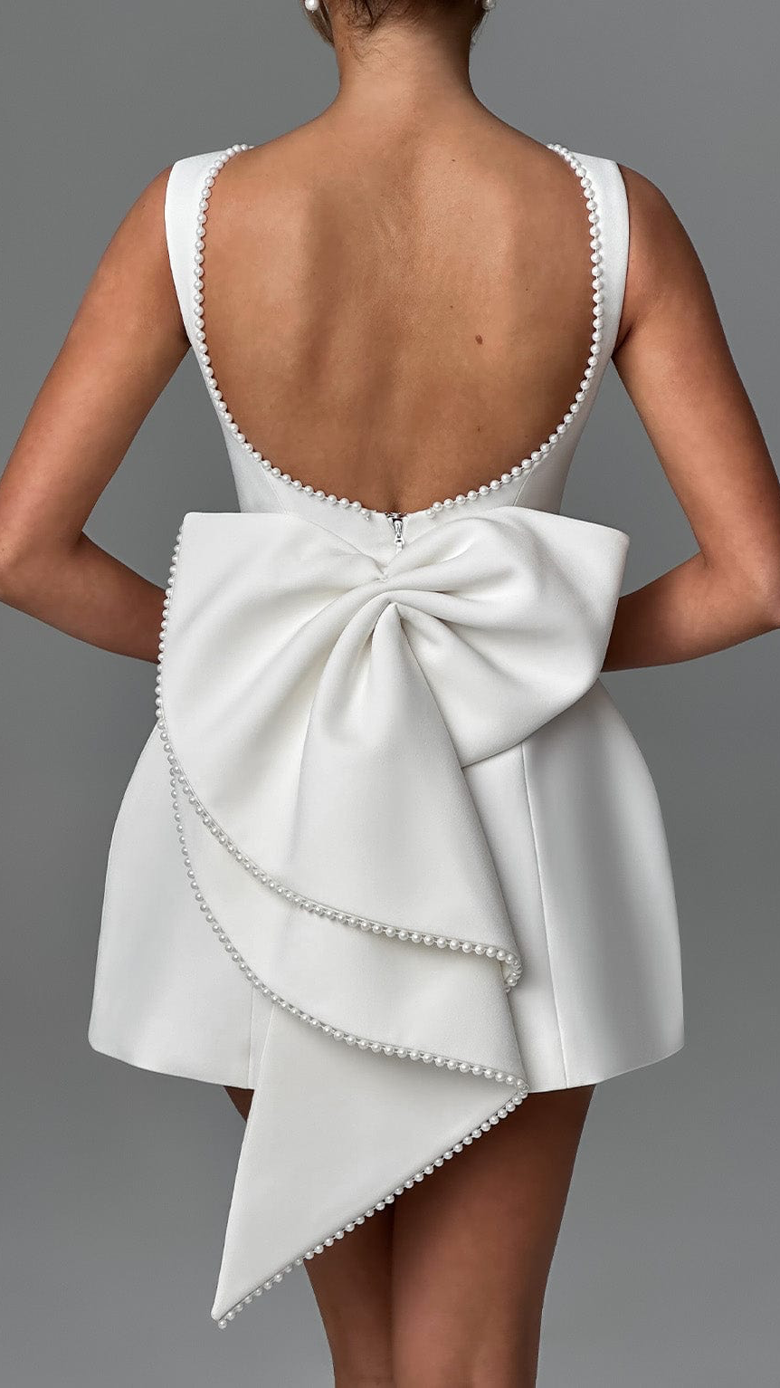 MAISON AVELORE CARRIE ICON — Mini Robe Nœud Perle (Blanc)