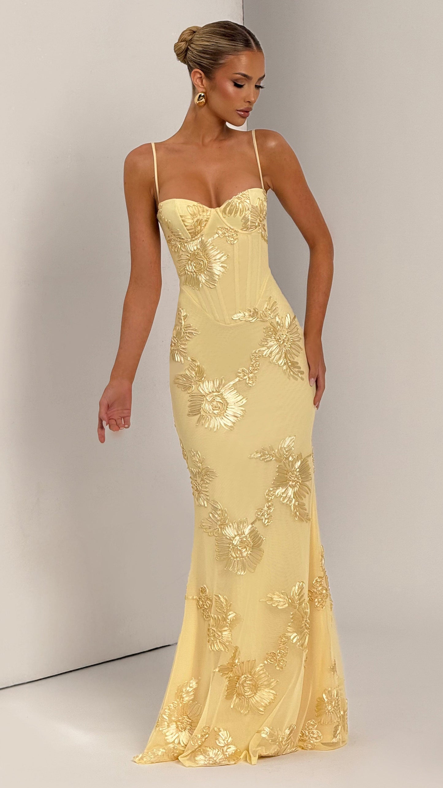 MAISON AVELORE NEFERTITI ICON — Citron Florale Robe Longue Invitée Mariage