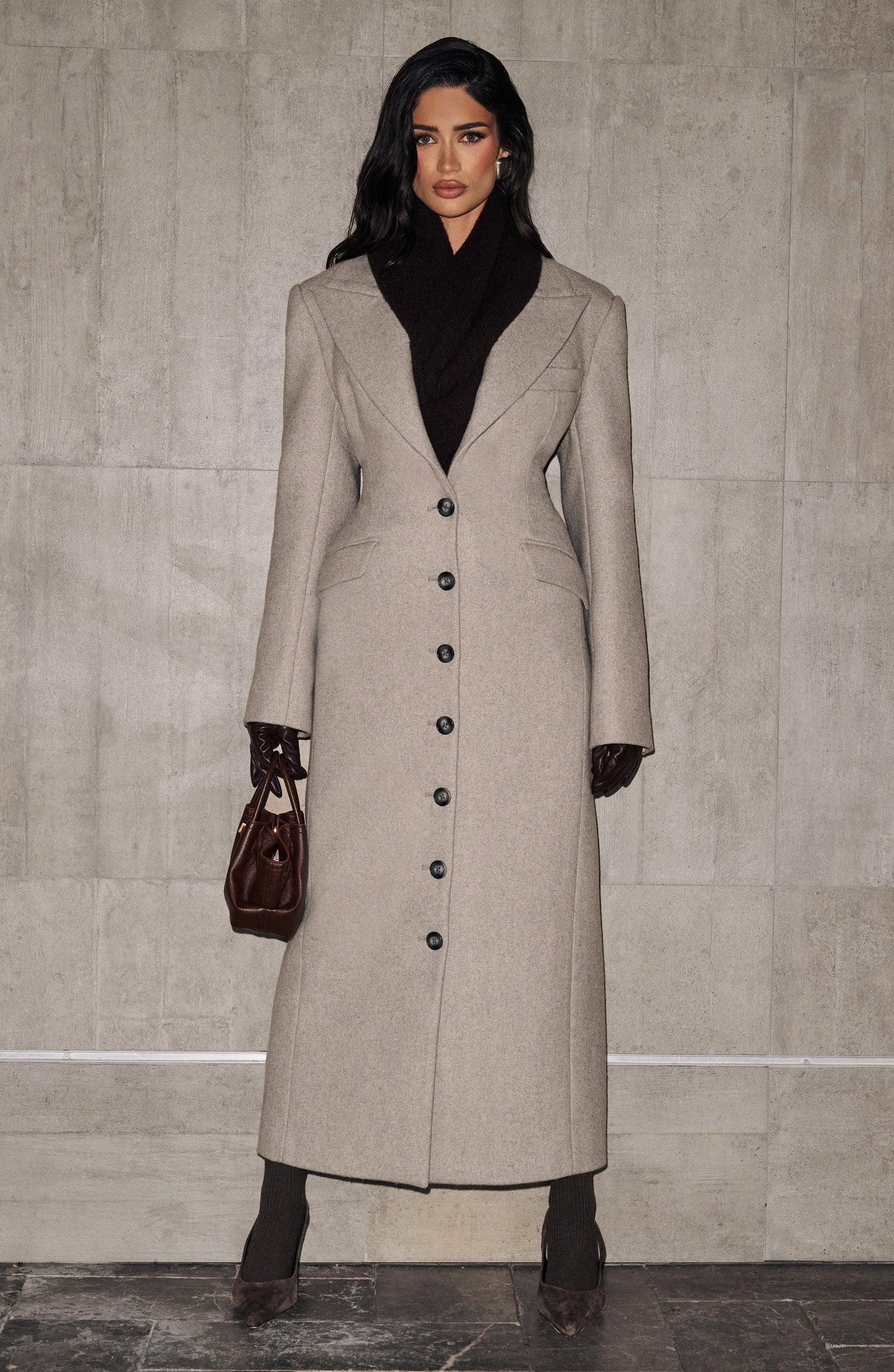 MAISON AVELORE URSULA — Long Manteau en Laine Mélangée (Gris Clair)