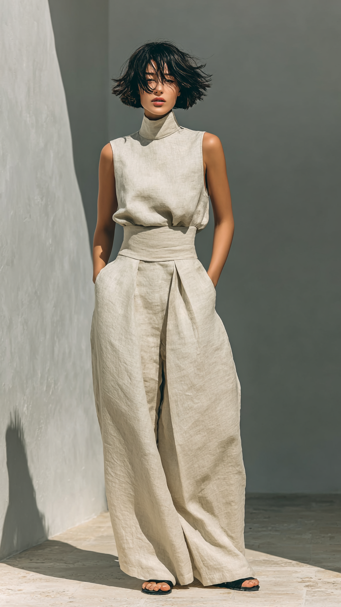 Maria™ | Ensemble Complet avec Débardeur et Pantalon Large en Coton et Lin