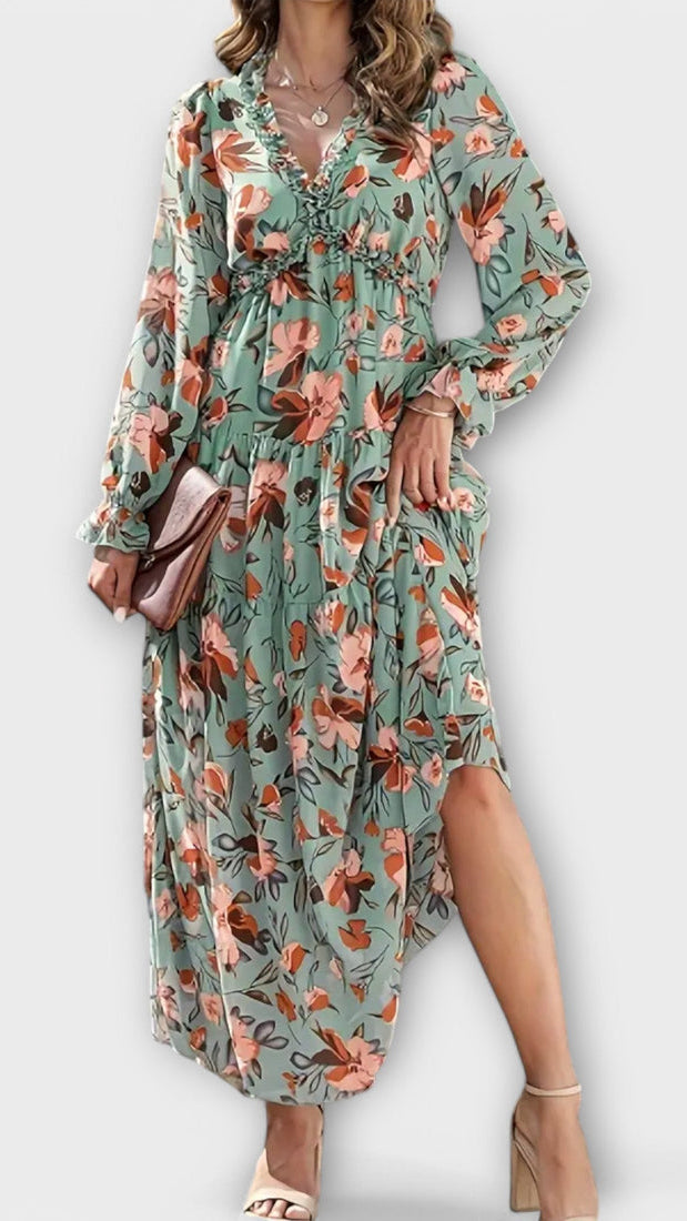Lukrecija - Robe Longue à Imprimé Floral et Col en V