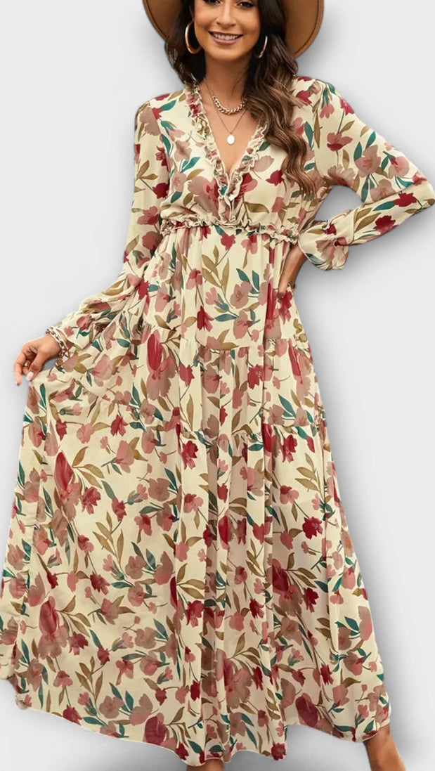 Lukrecija - Robe Longue à Imprimé Floral et Col en V