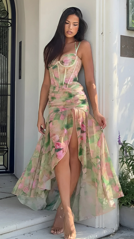 MAISON AVELORE FIORELLINA BLOOM — Corset Robe Longue Florale