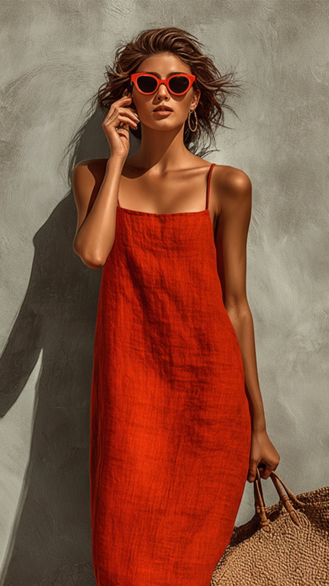 Robe Femme à Bretelles Fines et Col Carré