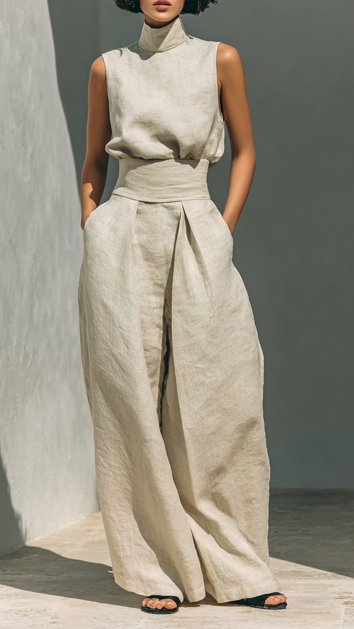 Maria™ | Ensemble Complet avec Débardeur et Pantalon Large en Coton et Lin