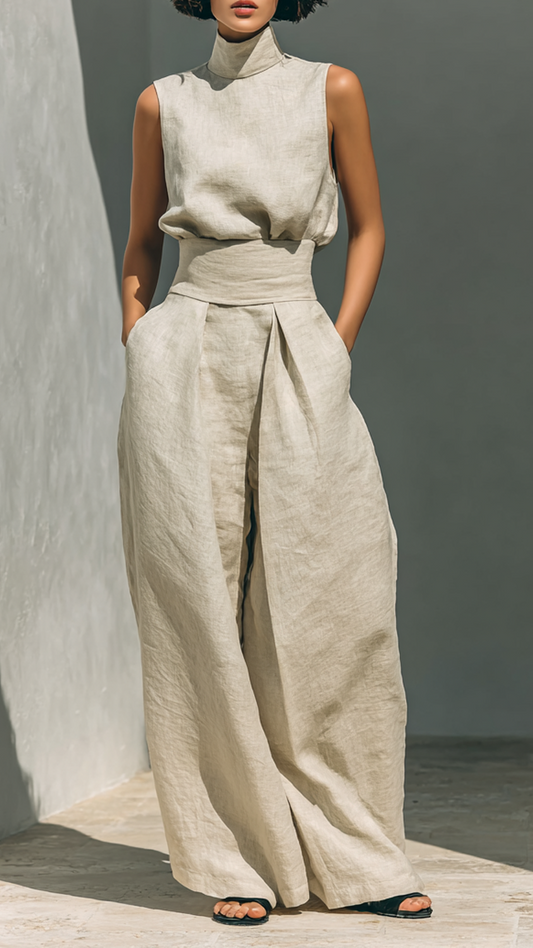 Maria™ | Ensemble Complet avec Débardeur et Pantalon Large en Coton et Lin