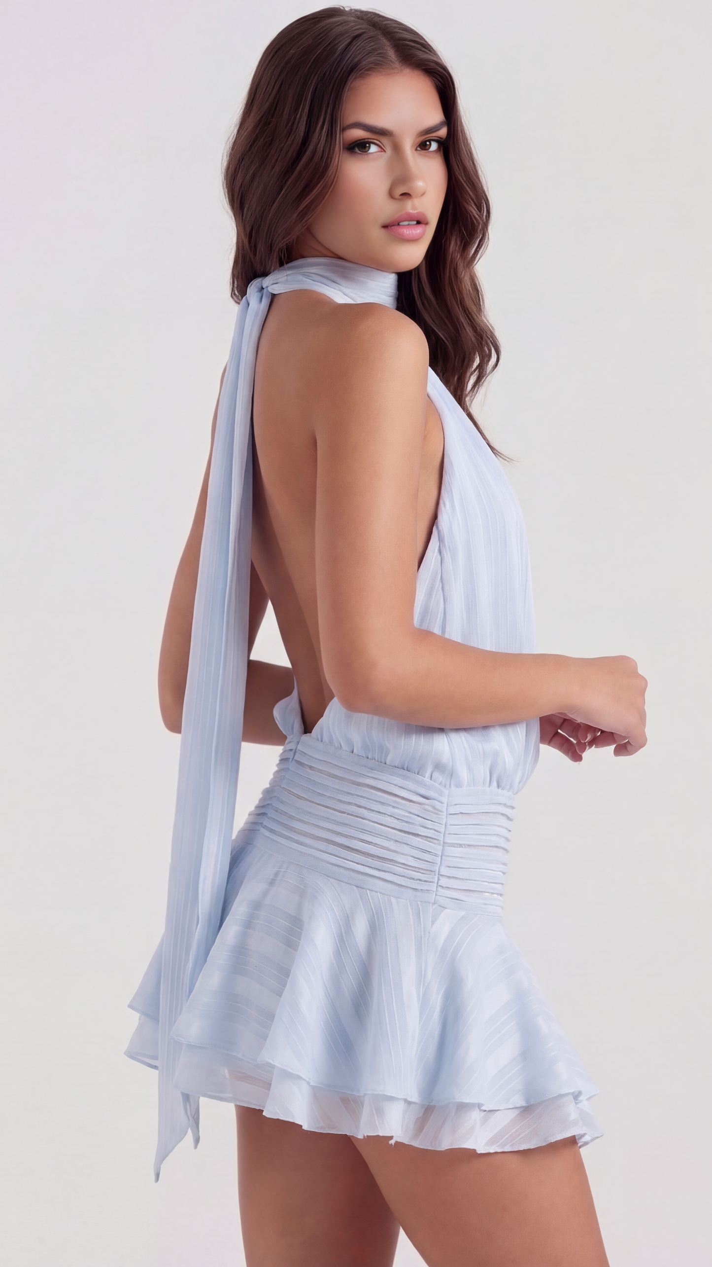MAISON AVELORE CHIARA ICON — Mini Robe en Mousseline Licou (Bleu Ciel)