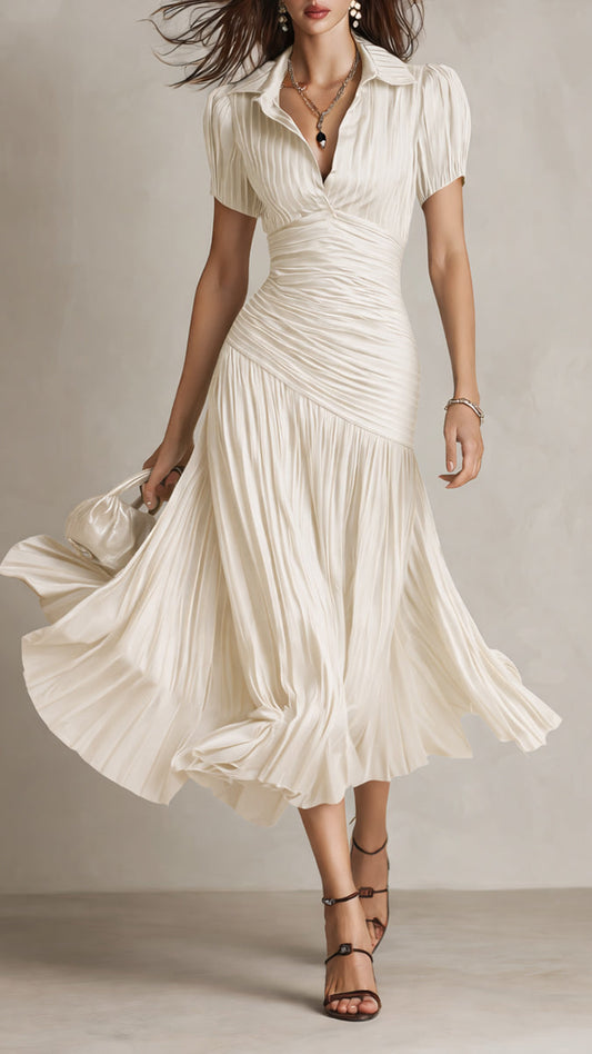 Adriana - Robe midi satinée à rayures rétro