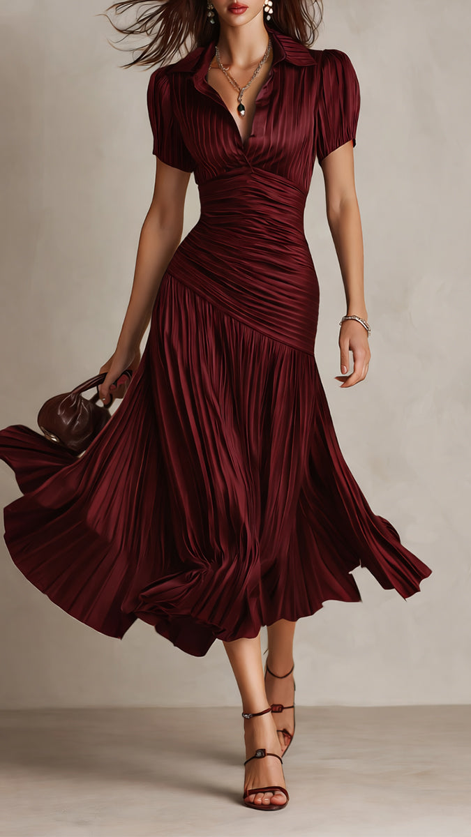 Adriana - Robe Midi Satinée à Rayures Rétro