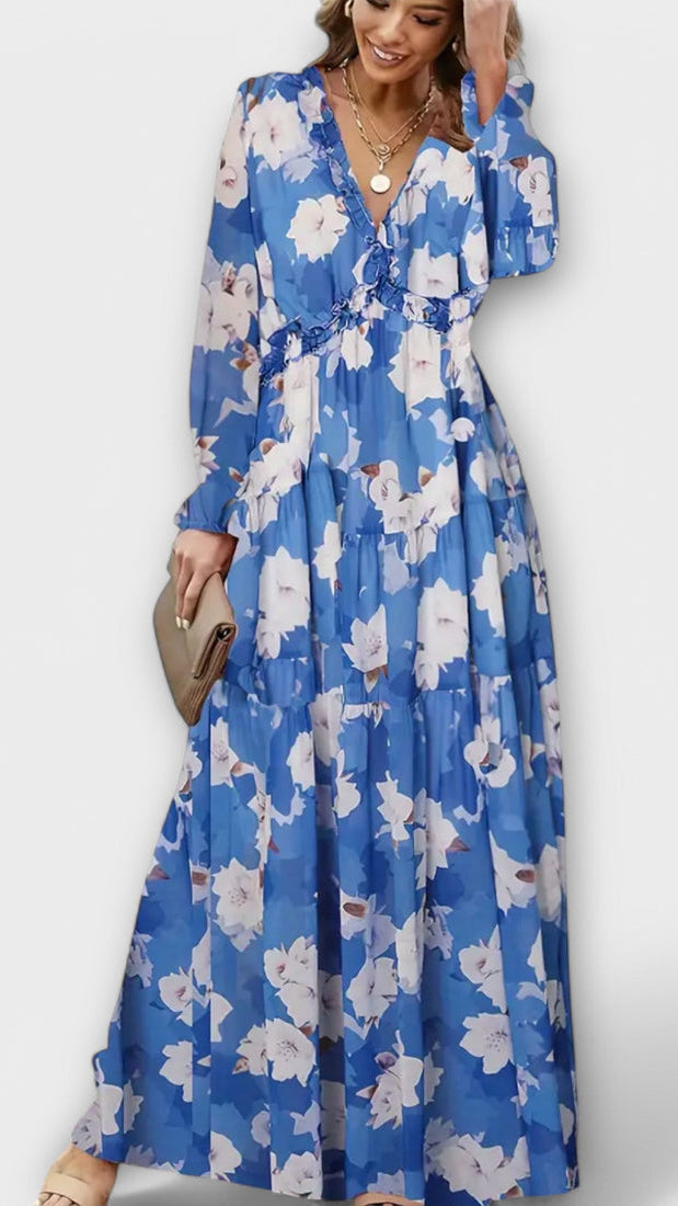 Lukrecija - Robe Longue à Imprimé Floral et Col en V