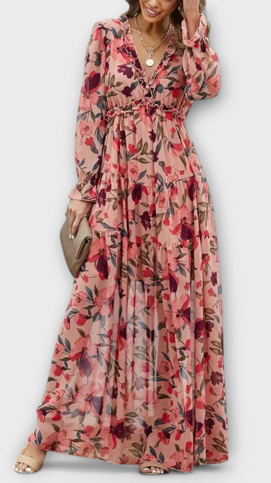 Lukrecija - Robe longue à imprimé floral et col en V