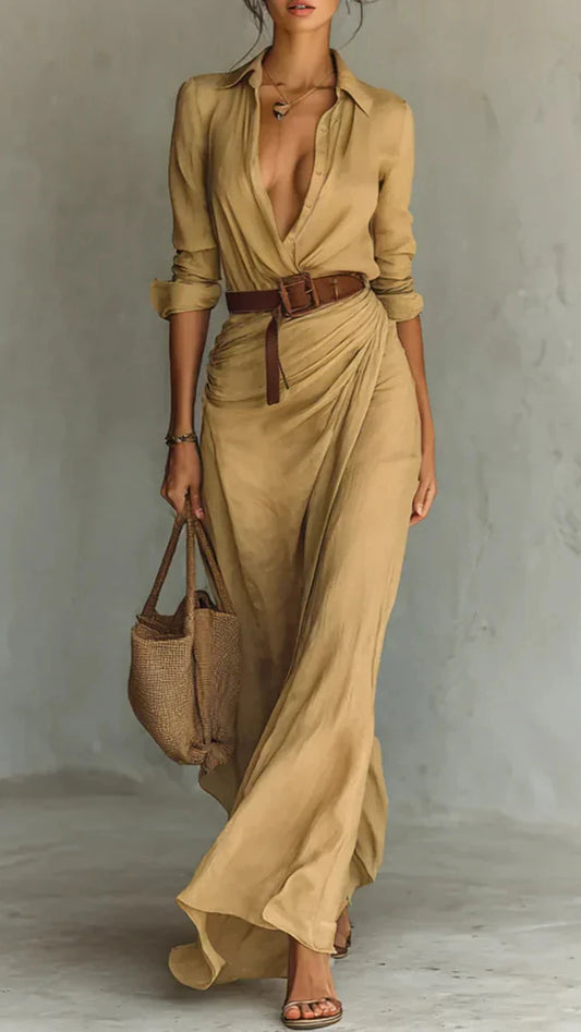 Camille™ | Robe longue avec revers et ceinture