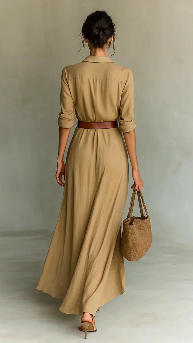 Camille™ | Robe Longue avec Revers et Ceinture