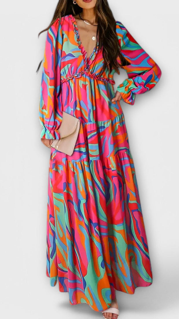 Lukrecija - Robe Longue à Imprimé Floral et Col en V
