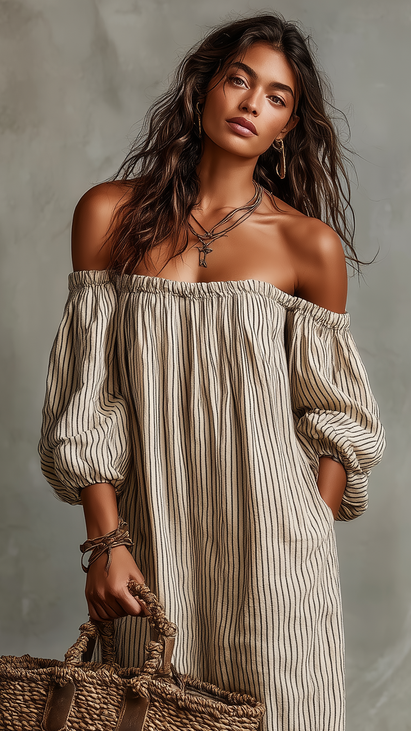 Carmen | Longue Robe en Coton et Lin à Épaules Dénudées