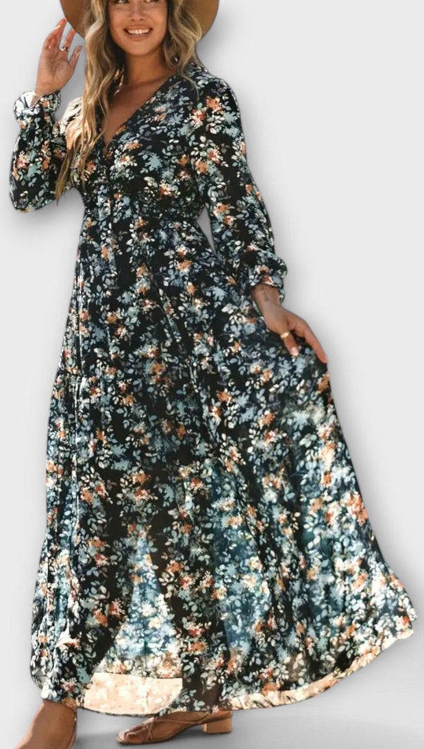 Lukrecija - Robe Longue à Imprimé Floral et Col en V