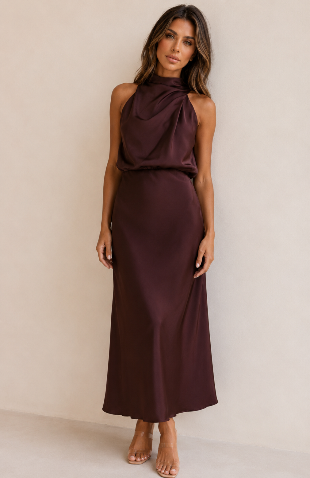 MAISON AVELORE ESTHER — Chocolat Robe Longue Licou