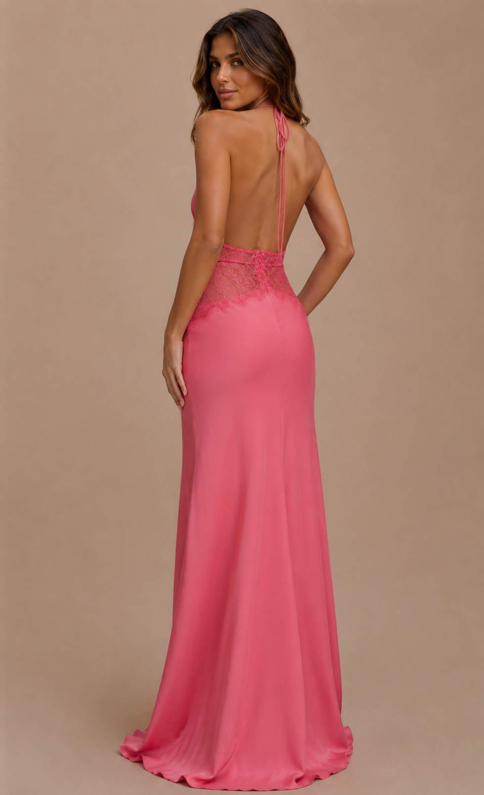 MAISON AVELORE DINAH — Robe Longue Dentelle & Satin (Rose Poudré)