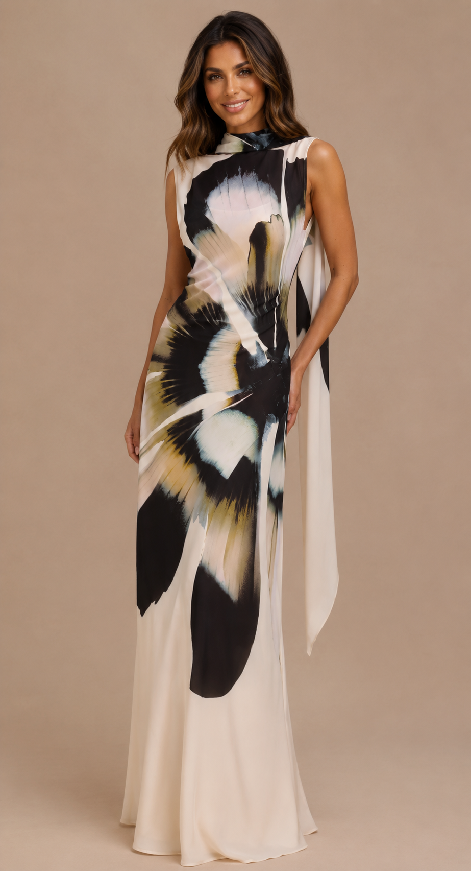 MAISON AVELORE DAKOTA — Robe Longue en Mousseline avec Foulard (Imprimé Florale Ivoire)