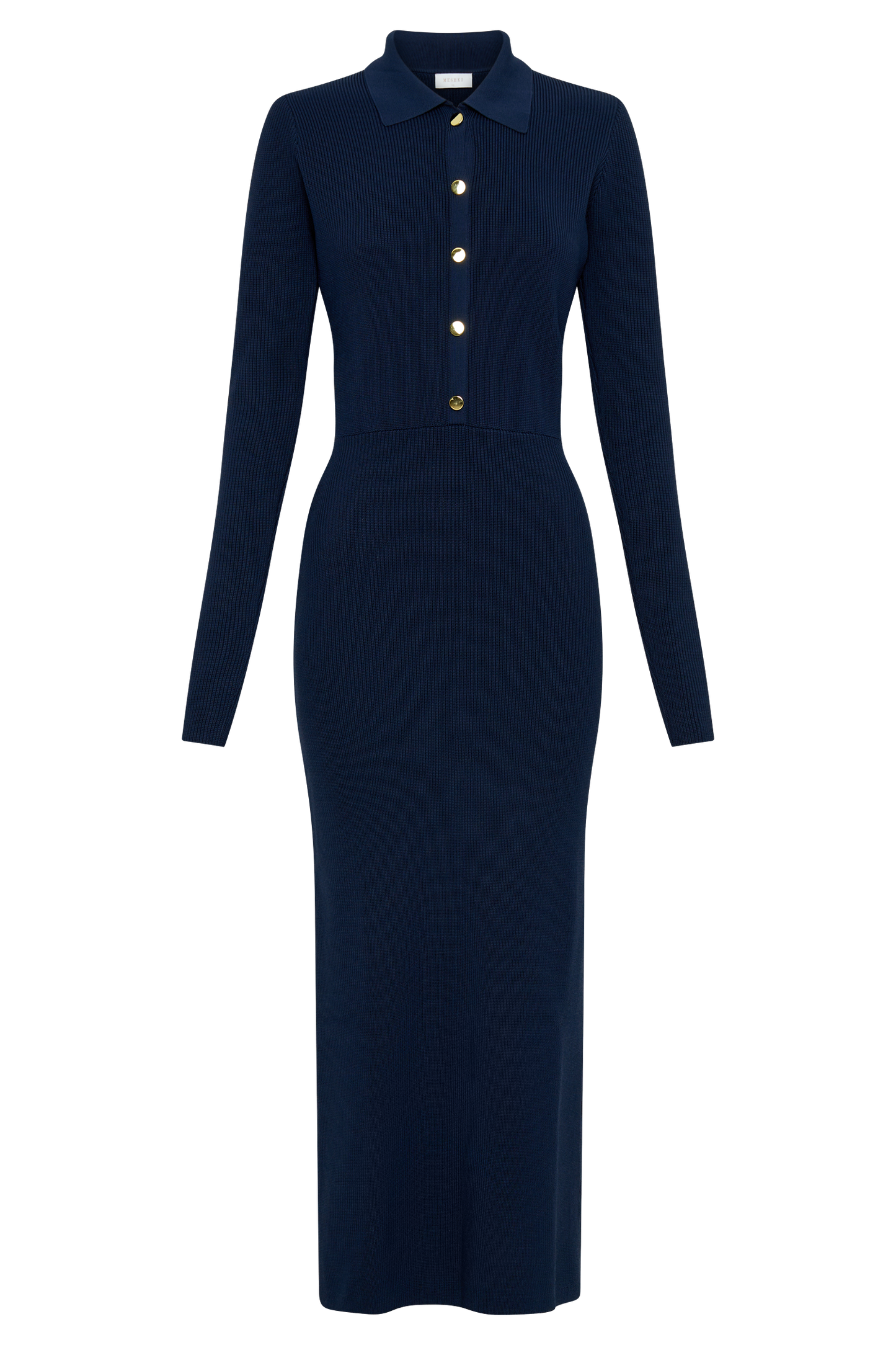 MAISON AVELORE ABBEY — Robe Midi Boutonnée en Maille (Bleu Marine)