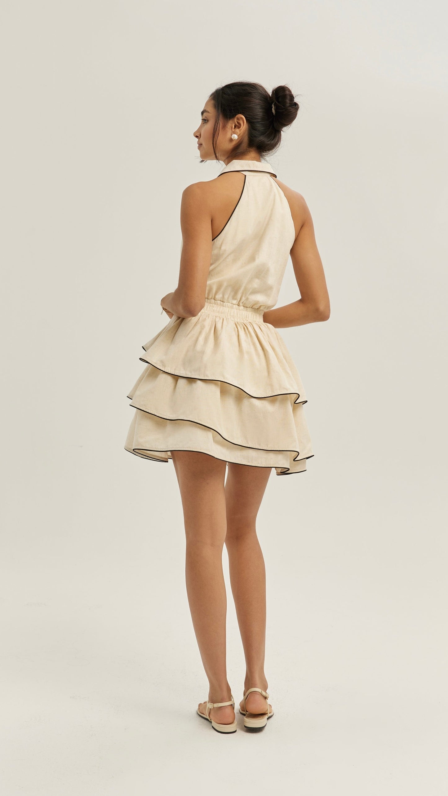 MAISON AVELORE ÉLAN ICON — Champagne Mini Robe à Volants