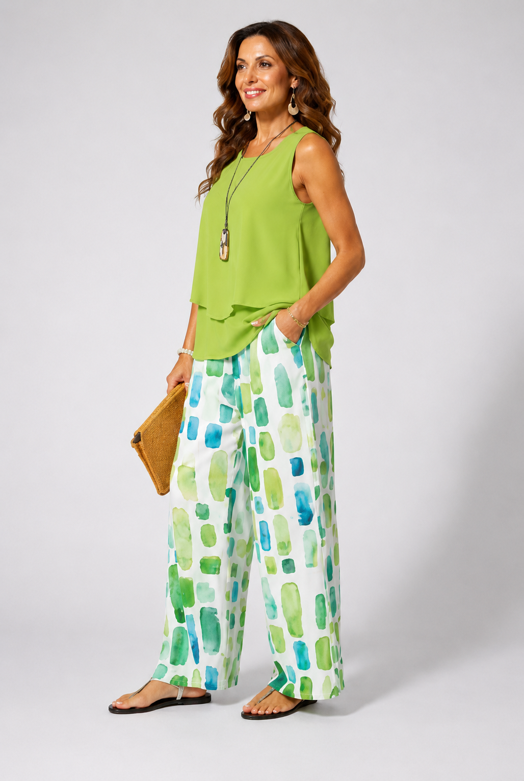 Completo Chiara set estivo verde pantaloni geometrici Avelisse Milano – foto 3