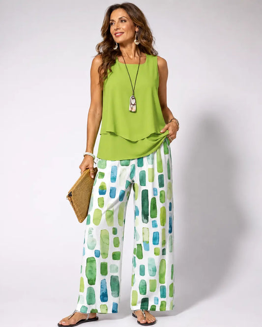 Completo Chiara set estivo verde pantaloni geometrici Avelisse Milano – foto 1