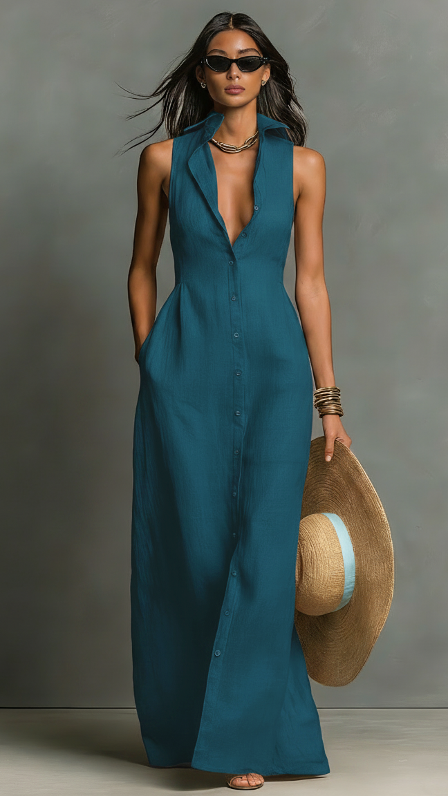 MAISON AVELORE LINEN ICON — Robe Chemise Longue