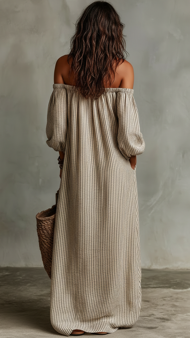 Carmen | Longue Robe en Coton et Lin à Épaules Dénudées