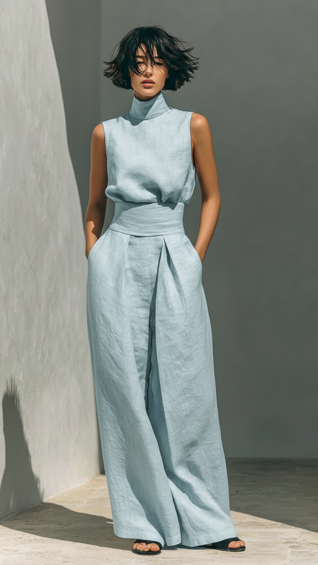 Maria™ | Ensemble Complet avec Débardeur et Pantalon Large en Coton et Lin