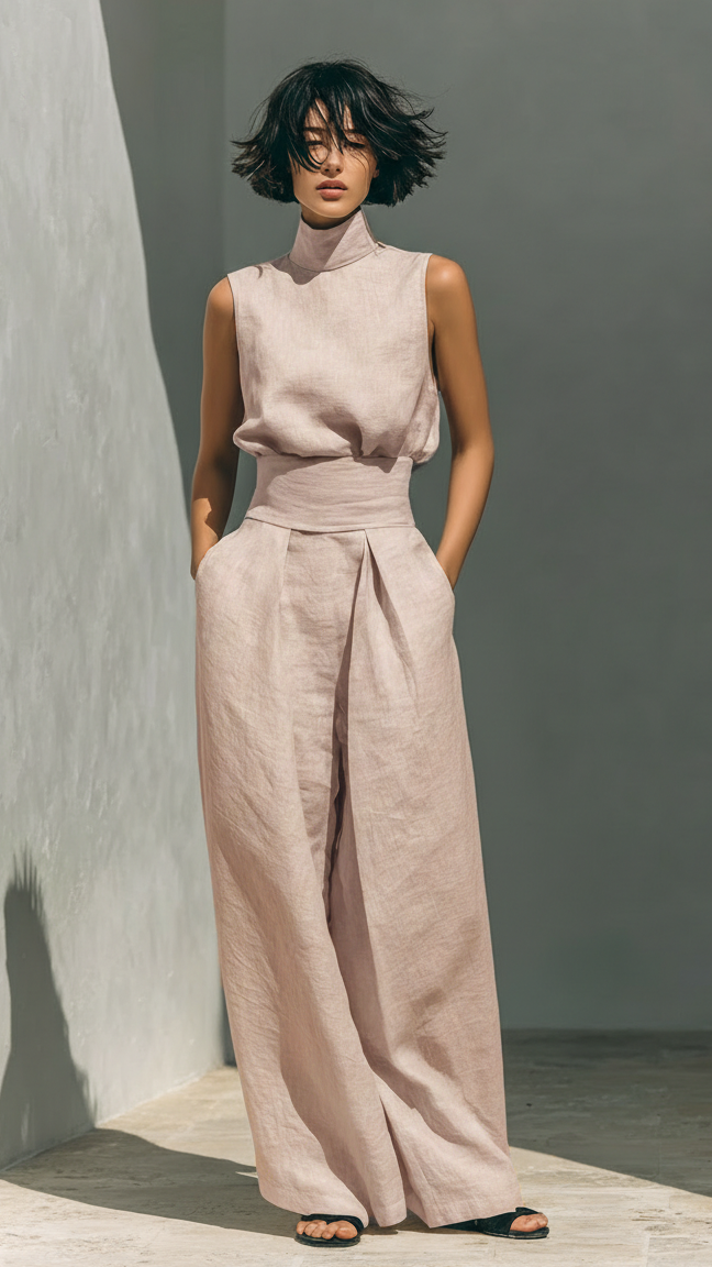 Maria™ | Ensemble Complet avec Débardeur et Pantalon Large en Coton et Lin