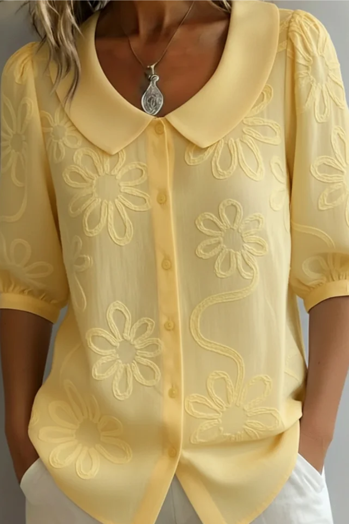 Chemisier élégant broderie florale Fiora Maison Avélore