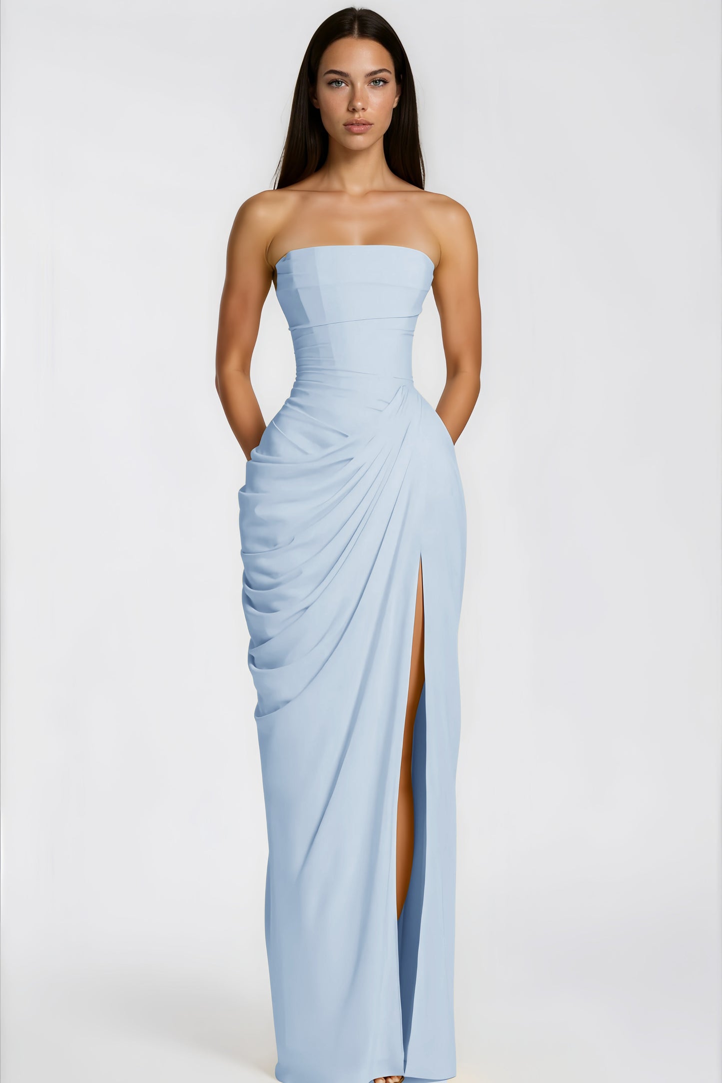 MAISON AVELORE SAFIYA — Robe Longue Froncée avec Devant Croisé