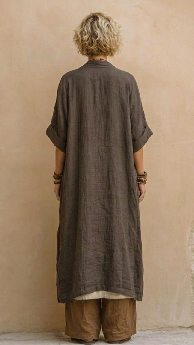 Giulia - Ensemble Trois Pièces Bohème Nomade Gris Foncé et Marron à Motif Tribal