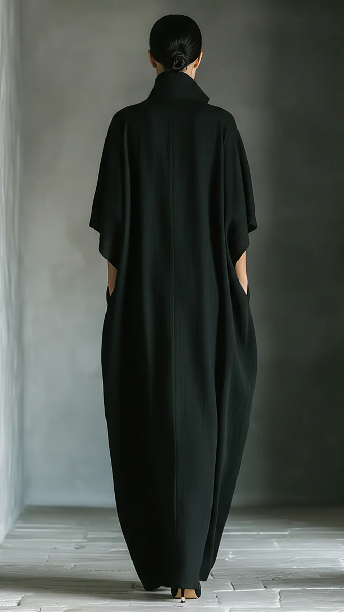 Alessandra • Robe Longue Noire Oversize Minimaliste à Manches Kimono