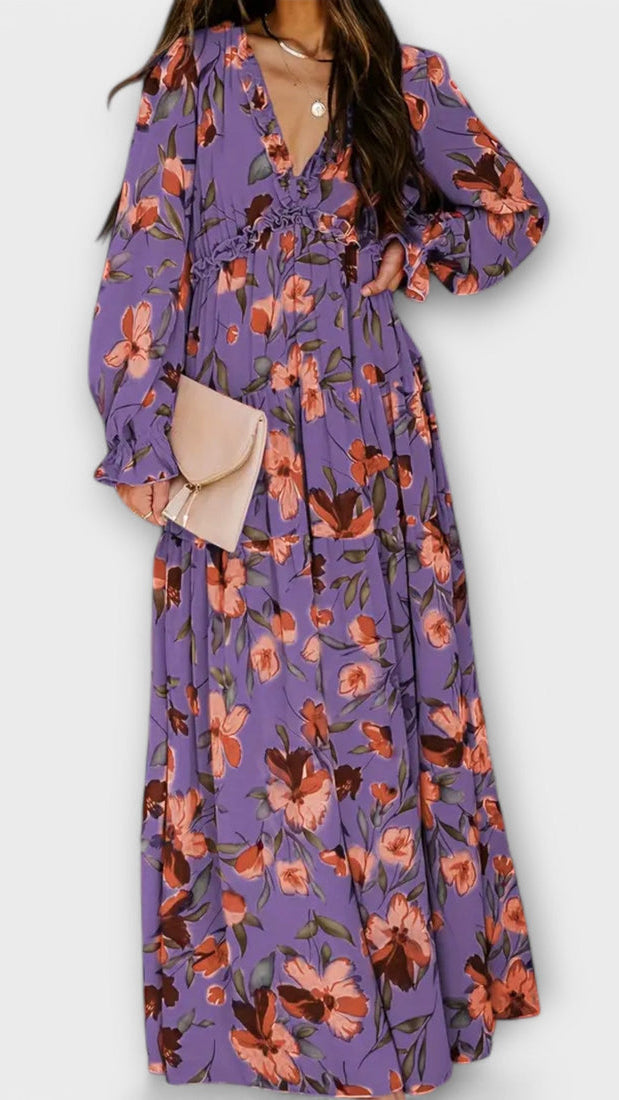 Lukrecija - Robe Longue à Imprimé Floral et Col en V