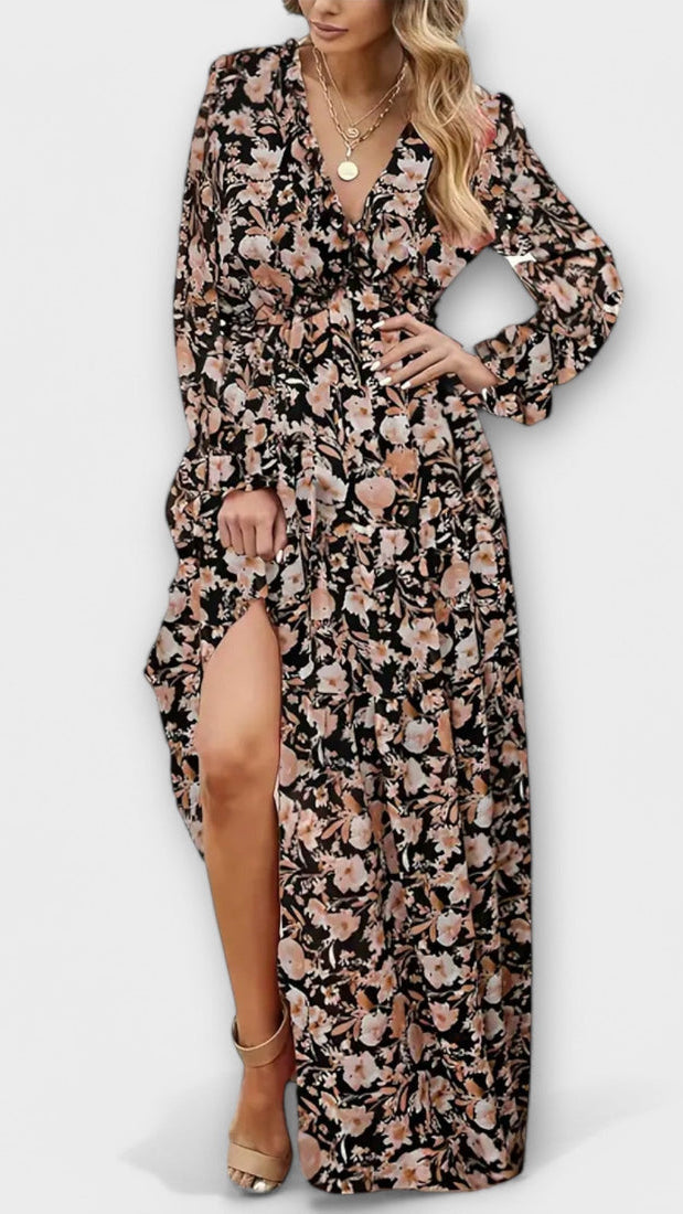 Lukrecija - Robe Longue à Imprimé Floral et Col en V