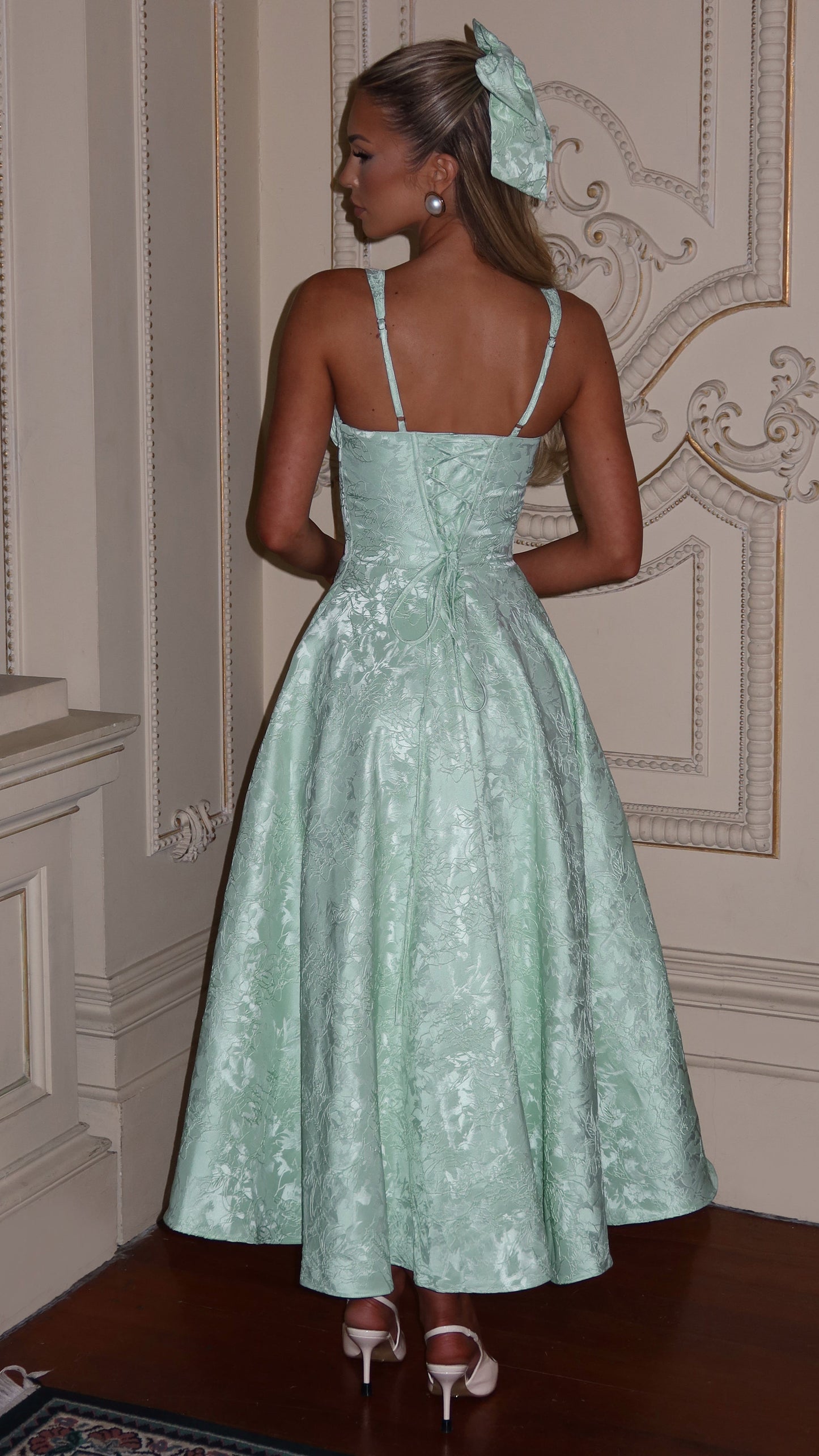 MAISON AVELORE AMITY — Robe Midi Bordée de Dentelle (Menthe)