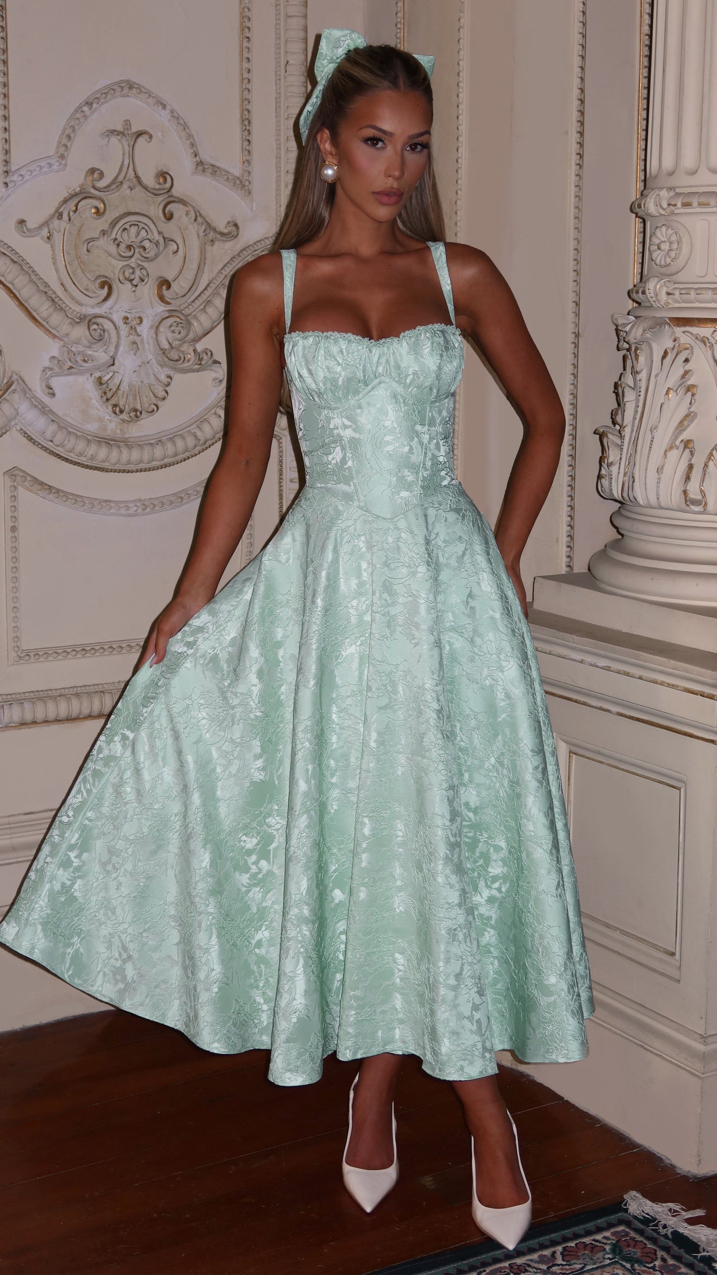 MAISON AVELORE AMITY — Robe Midi Bordée de Dentelle (Menthe)