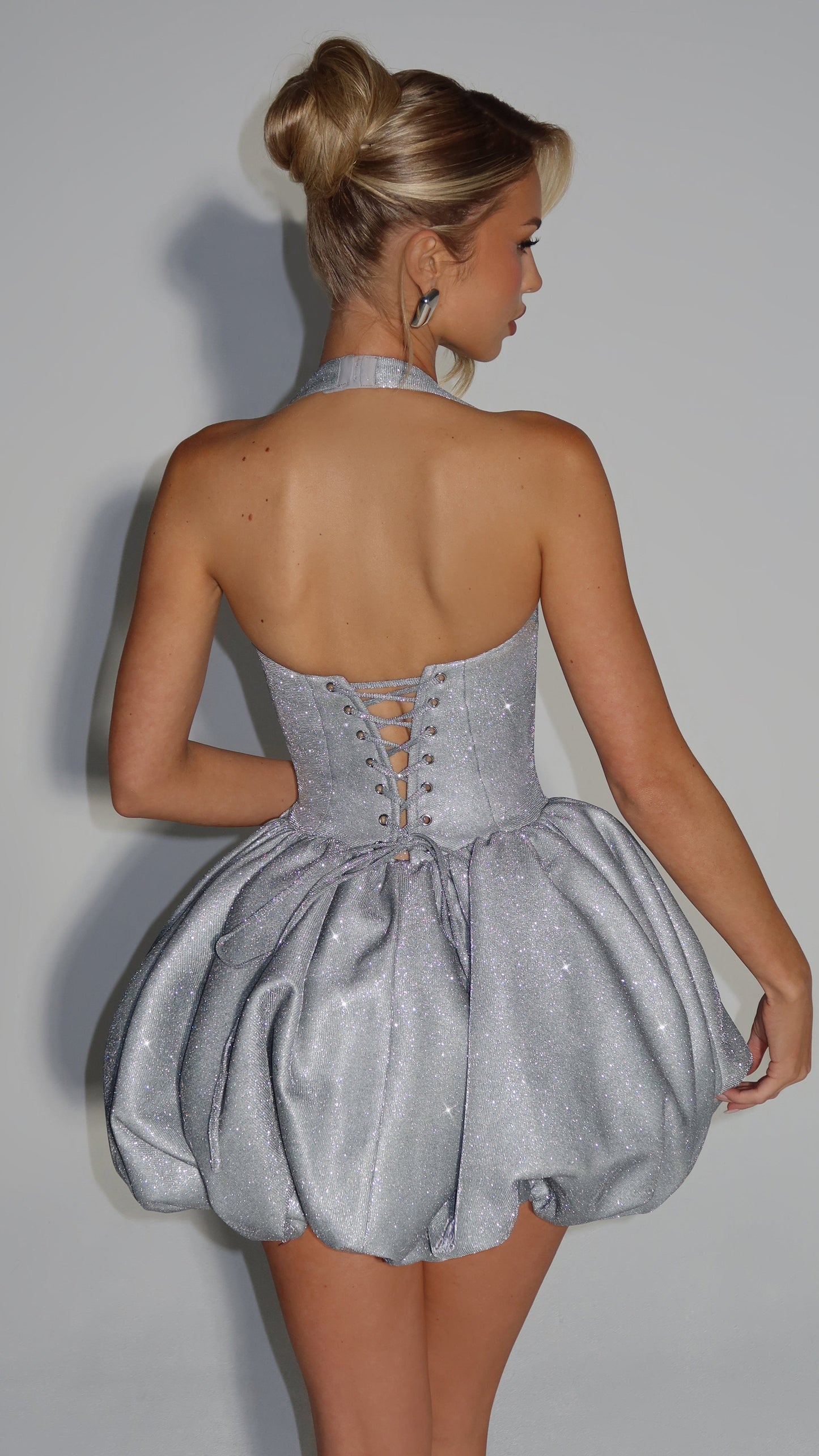 MAISON AVELORE SILVER ICON — Argent Mini Robe Ourlet Boule