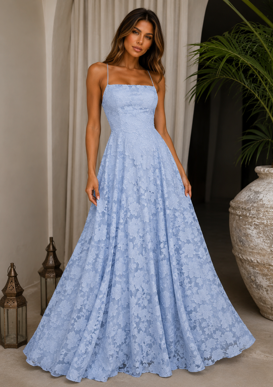 MAISON AVELORE AZURA — Robe Longue en Dentelle Jacquard