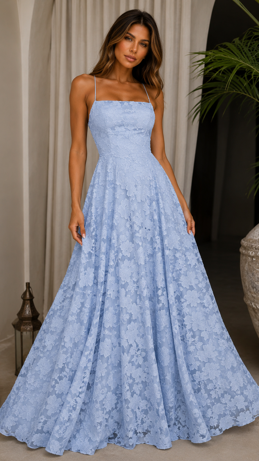 MAISON AVELORE AZURA — Robe Longue en Dentelle Jacquard