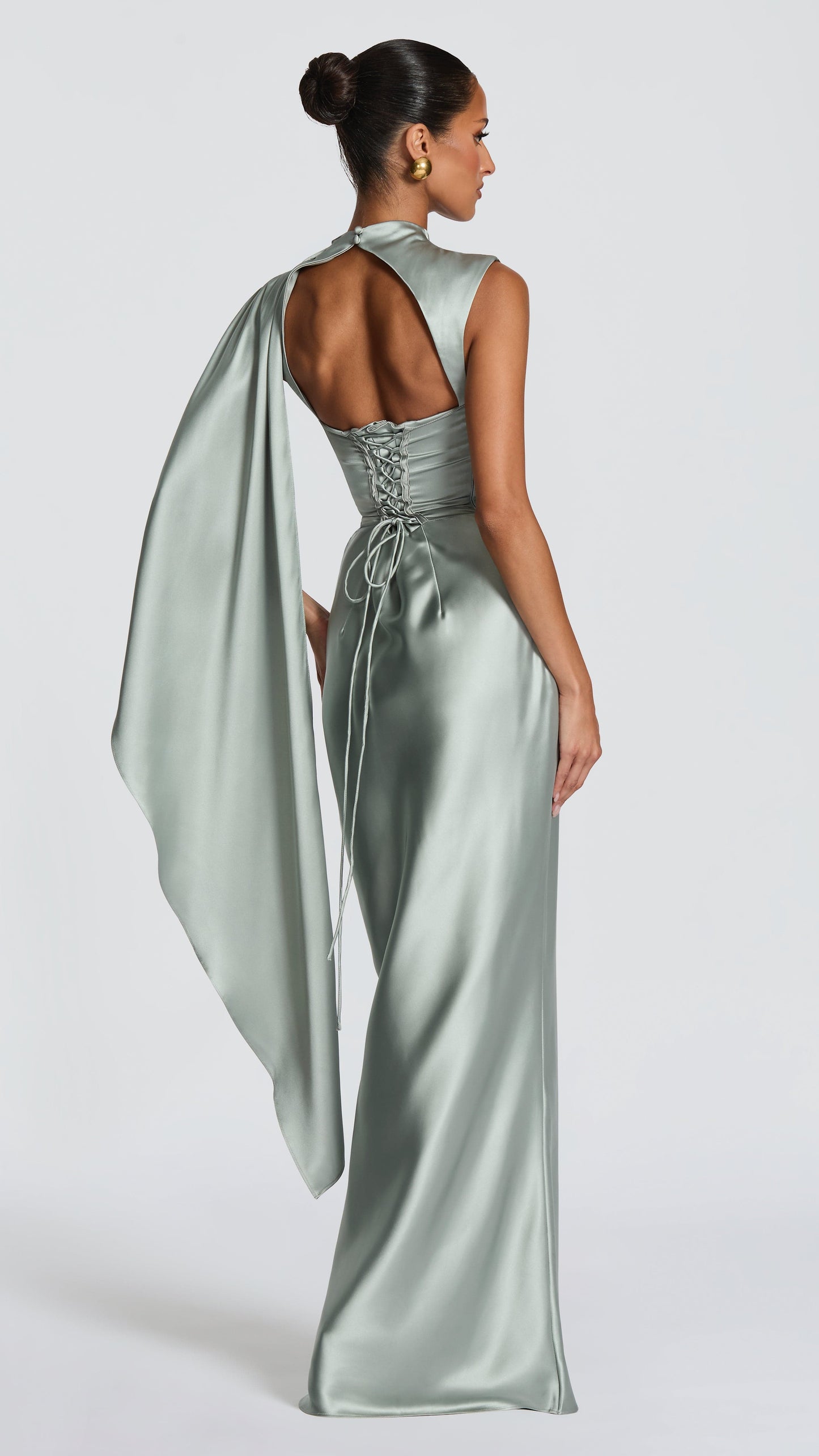 MAISON AVELORE AVENDRA — Robe Longue en Satin Drapé (Sauge)