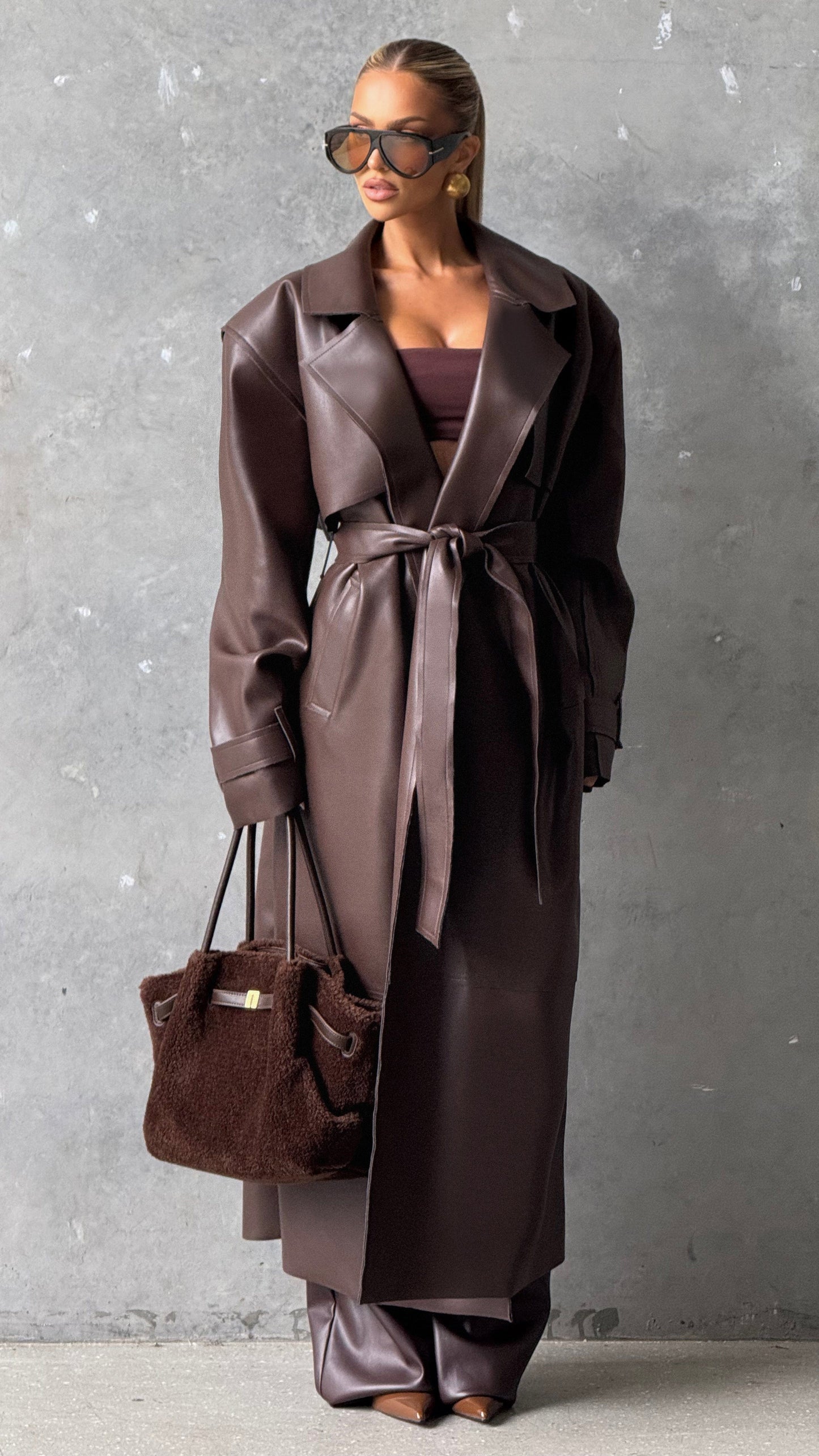 MAISON AVELORE BRIDGET — Trench en Simili Cuir (Prune)