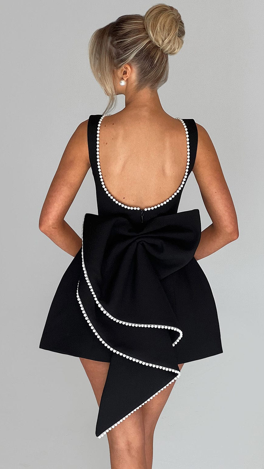 MAISON AVELORE CARRIE ICON — Mini Robe Nœud Perle (Noir)