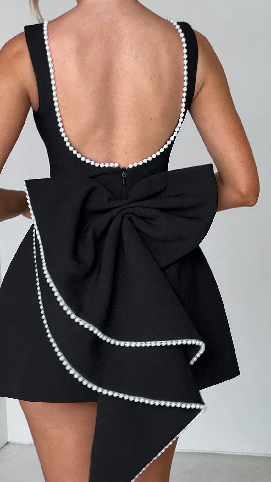 MAISON AVELORE CARRIE ICON — Mini Robe Nœud Perle (Noir)